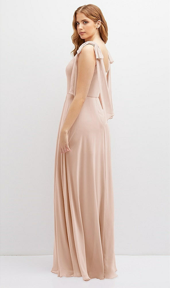 Back View - Cameo Bow Shoulder Square Neck Chiffon Maxi Dress