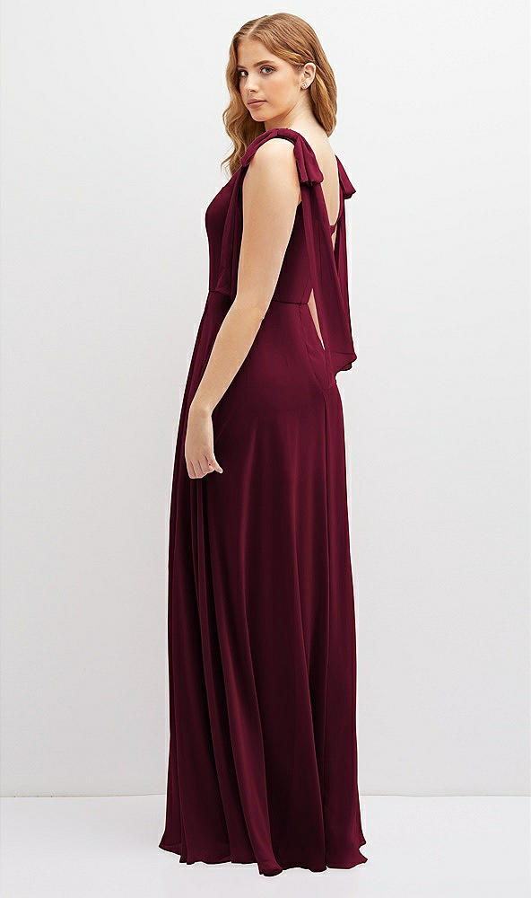 Back View - Cabernet Bow Shoulder Square Neck Chiffon Maxi Dress