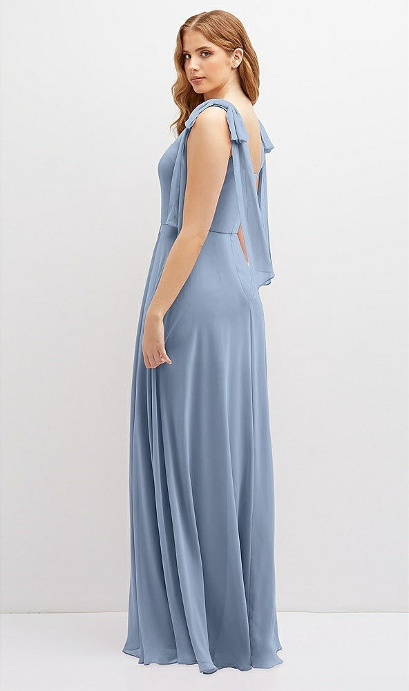 Back View - Cloudy Bow Shoulder Square Neck Chiffon Maxi Dress