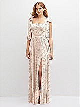 Front View Thumbnail - Coquette Floral Print Bow Shoulder Square Neck Chiffon Maxi Dress