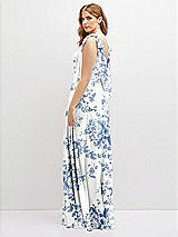 Rear View Thumbnail - Cottage Rose Dusk Blue Bow Shoulder Square Neck Chiffon Maxi Dress