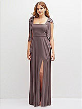 Front View Thumbnail - French Truffle Bow Shoulder Square Neck Chiffon Maxi Dress