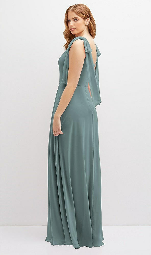 Back View - Icelandic Bow Shoulder Square Neck Chiffon Maxi Dress