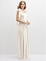 Side View Thumbnail - Ivory Bow Shoulder Square Neck Chiffon Maxi Dress