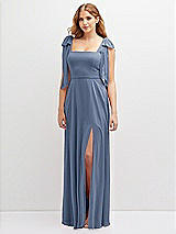 Front View Thumbnail - Larkspur Blue Bow Shoulder Square Neck Chiffon Maxi Dress