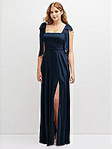 Front View Thumbnail - Midnight Navy Bow Shoulder Square Neck Chiffon Maxi Dress