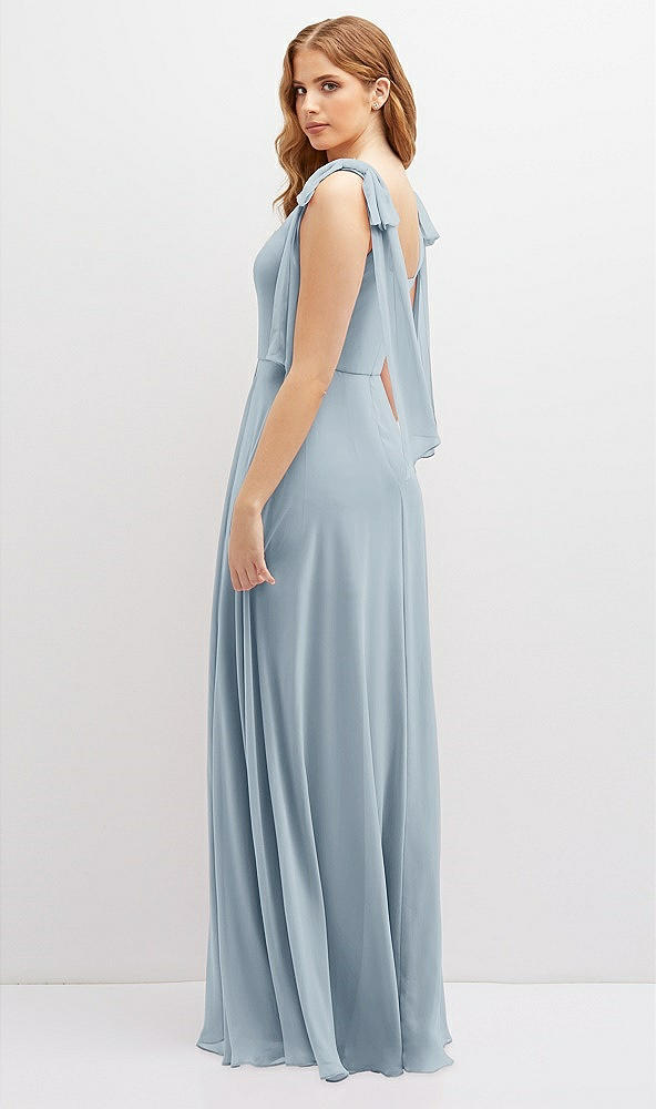 Back View - Mist Bow Shoulder Square Neck Chiffon Maxi Dress