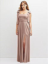 Front View Thumbnail - Neu Nude Bow Shoulder Square Neck Chiffon Maxi Dress