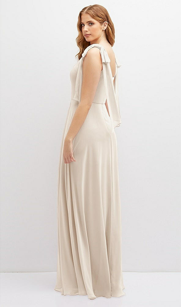 Back View - Oat Bow Shoulder Square Neck Chiffon Maxi Dress