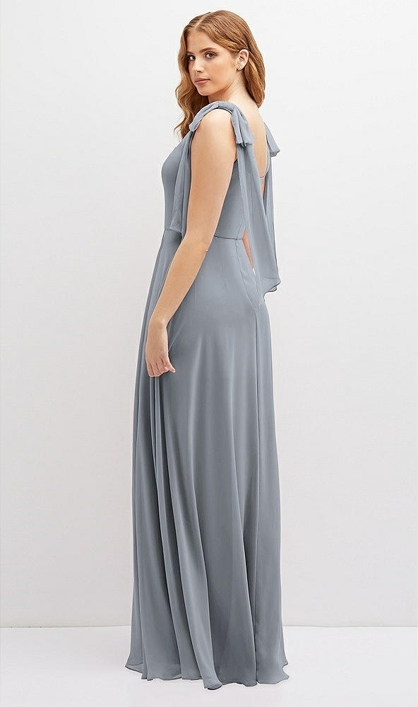 Back View - Platinum Bow Shoulder Square Neck Chiffon Maxi Dress