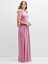 Side View Thumbnail - Powder Pink Bow Shoulder Square Neck Chiffon Maxi Dress