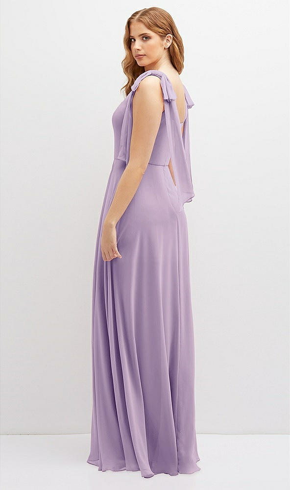 Back View - Pale Purple Bow Shoulder Square Neck Chiffon Maxi Dress