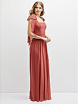 Side View Thumbnail - Coral Pink Bow Shoulder Square Neck Chiffon Maxi Dress