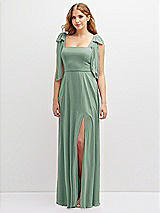 Front View Thumbnail - Seagrass Bow Shoulder Square Neck Chiffon Maxi Dress