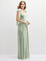 Side View Thumbnail - Vintage Primrose Sage Bow Shoulder Square Neck Chiffon Maxi Dress