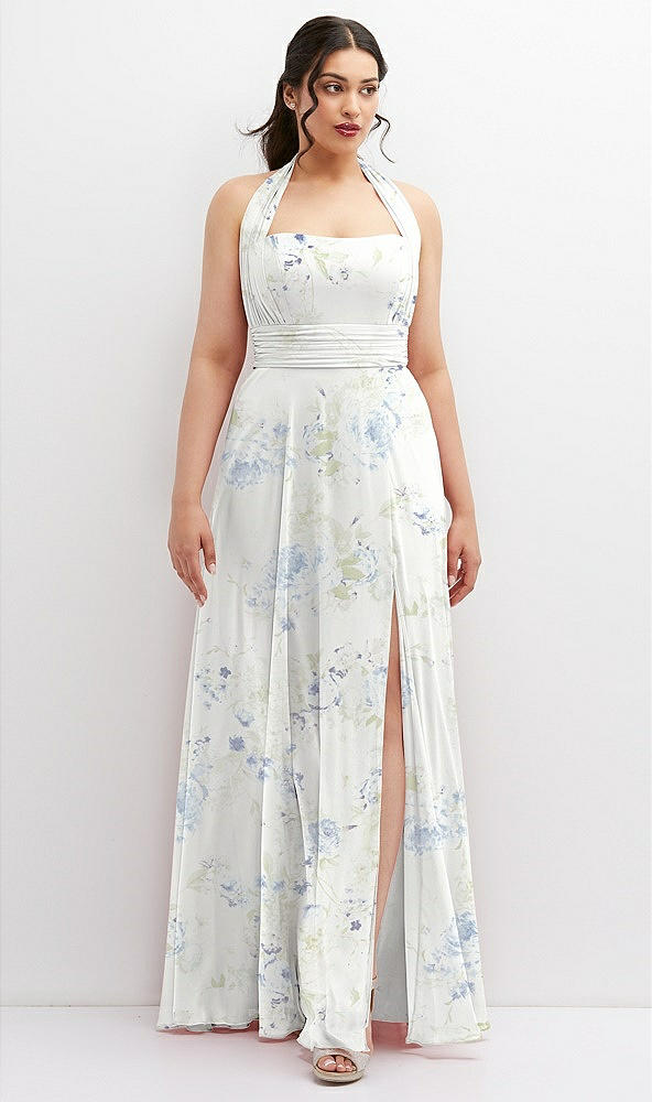 Front View - Bleu Garden Chiffon Convertible Maxi Dress with Multi-Way Tie Straps