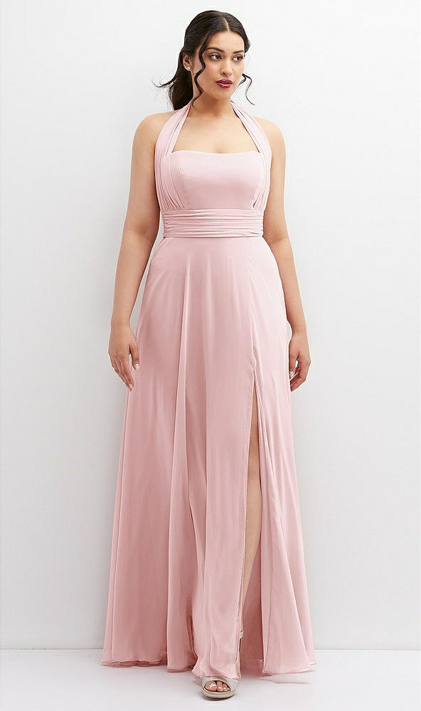 Front View - Ballet Pink Chiffon Convertible Maxi Dress with Multi-Way Tie Straps