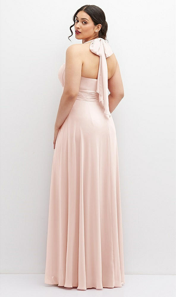 Back View - Blush Chiffon Convertible Maxi Dress with Multi-Way Tie Straps