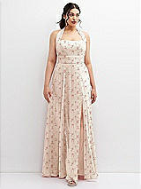 Front View Thumbnail - Coquette Floral Print Chiffon Convertible Maxi Dress with Multi-Way Tie Straps