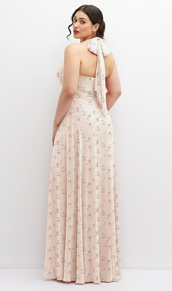 Back View - Coquette Floral Print Chiffon Convertible Maxi Dress with Multi-Way Tie Straps