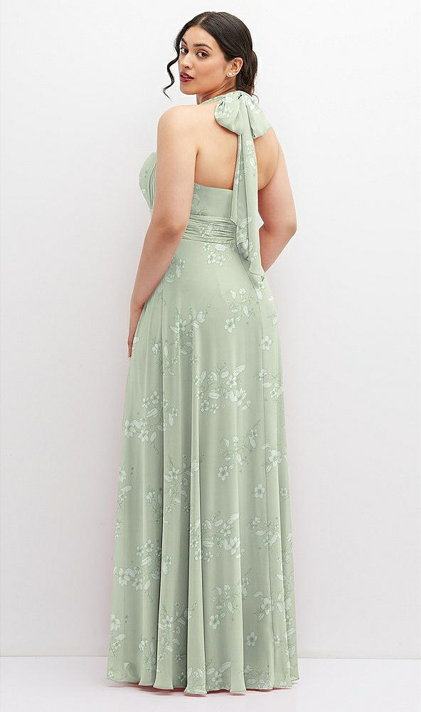 Back View - Vintage Primrose Sage Chiffon Convertible Maxi Dress with Multi-Way Tie Straps