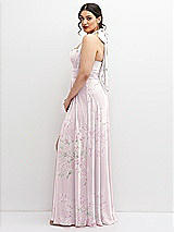 Side View Thumbnail - Watercolor Print Chiffon Convertible Maxi Dress with Multi-Way Tie Straps