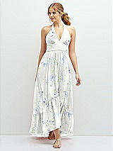 Front View Thumbnail - Bleu Garden Chiffon Halter High-Low Dress with Deep Ruffle Hem