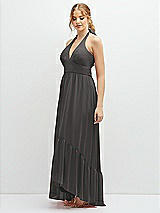 Side View Thumbnail - Caviar Gray Chiffon Halter High-Low Dress with Deep Ruffle Hem