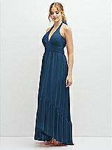 Side View Thumbnail - Dusk Blue Chiffon Halter High-Low Dress with Deep Ruffle Hem