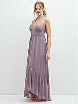 Side View Thumbnail - Lilac Dusk Chiffon Halter High-Low Dress with Deep Ruffle Hem