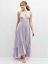 Front View Thumbnail - Moondance Chiffon Halter High-Low Dress with Deep Ruffle Hem