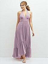 Front View Thumbnail - Suede Rose Chiffon Halter High-Low Dress with Deep Ruffle Hem