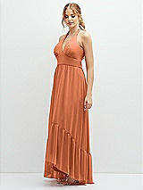 Side View Thumbnail - Sweet Melon Chiffon Halter High-Low Dress with Deep Ruffle Hem