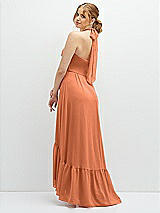 Rear View Thumbnail - Sweet Melon Chiffon Halter High-Low Dress with Deep Ruffle Hem