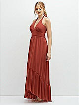 Side View Thumbnail - Amber Sunset Chiffon Halter High-Low Dress with Deep Ruffle Hem