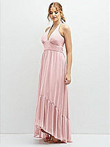 Side View Thumbnail - Ballet Pink Chiffon Halter High-Low Dress with Deep Ruffle Hem