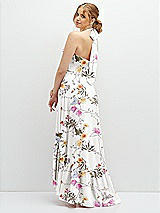 Rear View Thumbnail - Butterfly Botanica Ivory Chiffon Halter High-Low Dress with Deep Ruffle Hem