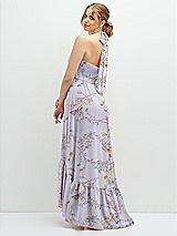 Rear View Thumbnail - Butterfly Botanica Silver Dove Chiffon Halter High-Low Dress with Deep Ruffle Hem