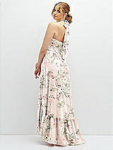 Rear View Thumbnail - Blush Garden Chiffon Halter High-Low Dress with Deep Ruffle Hem