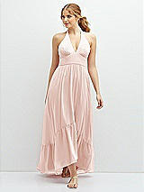 Front View Thumbnail - Blush Chiffon Halter High-Low Dress with Deep Ruffle Hem