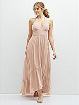 Front View Thumbnail - Cameo Chiffon Halter High-Low Dress with Deep Ruffle Hem