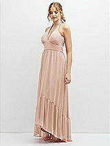 Side View Thumbnail - Cameo Chiffon Halter High-Low Dress with Deep Ruffle Hem