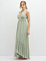 Side View Thumbnail - Celadon Chiffon Halter High-Low Dress with Deep Ruffle Hem