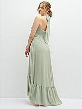 Rear View Thumbnail - Celadon Chiffon Halter High-Low Dress with Deep Ruffle Hem