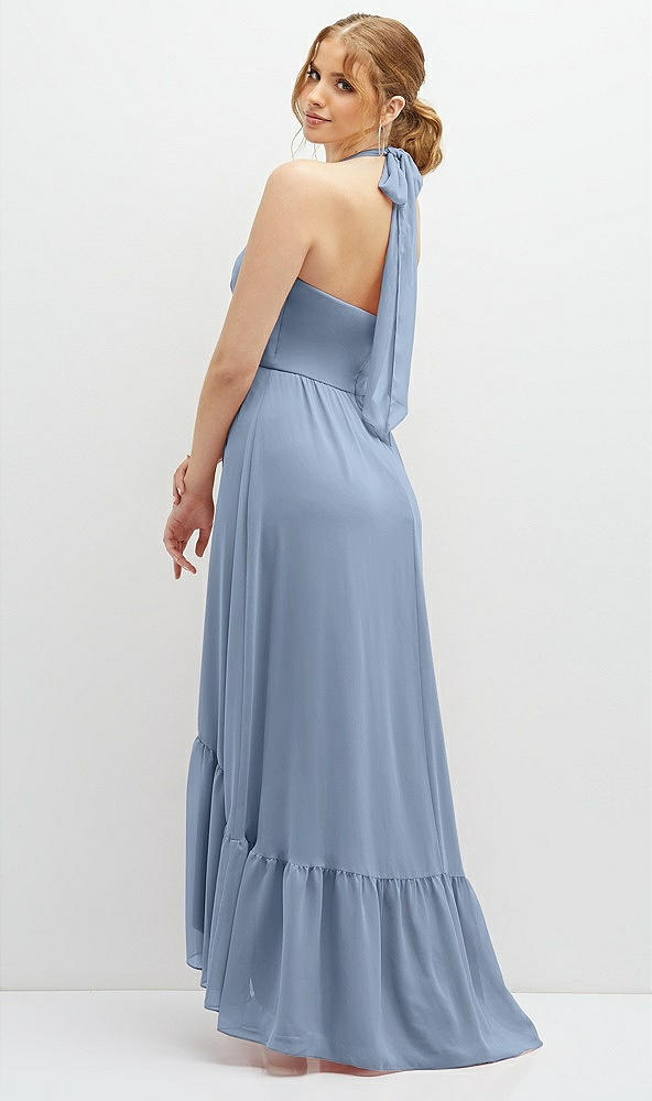 Back View - Cloudy Chiffon Halter High-Low Dress with Deep Ruffle Hem