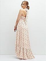 Rear View Thumbnail - Coquette Floral Print Chiffon Halter High-Low Dress with Deep Ruffle Hem