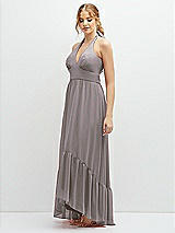 Side View Thumbnail - Cashmere Gray Chiffon Halter High-Low Dress with Deep Ruffle Hem