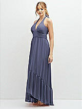 Side View Thumbnail - French Blue Chiffon Halter High-Low Dress with Deep Ruffle Hem