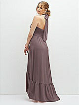 Rear View Thumbnail - French Truffle Chiffon Halter High-Low Dress with Deep Ruffle Hem