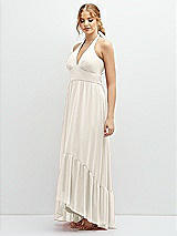 Side View Thumbnail - Ivory Chiffon Halter High-Low Dress with Deep Ruffle Hem